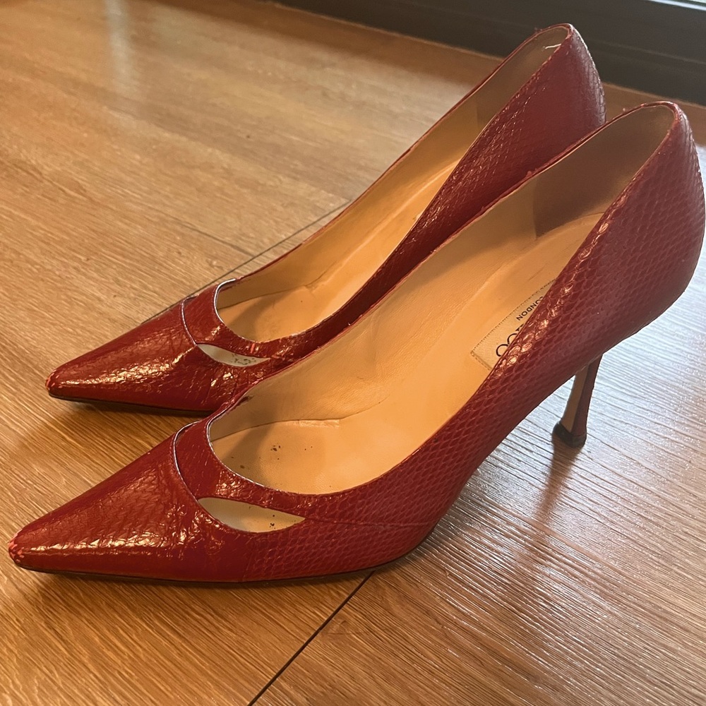 Jimmy Choo red snakeskin stiletto heels size 41 10 11